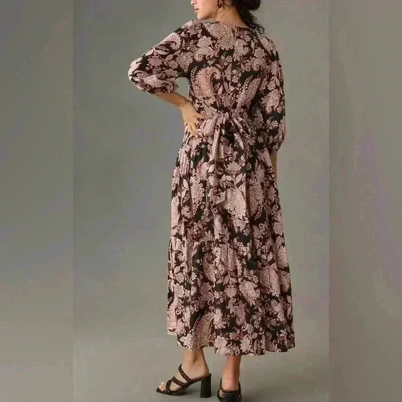 ANTHROPOLOGIE KIVARI V-Neck Puff-Sleeve Linen Dress - Picture 4 of 16